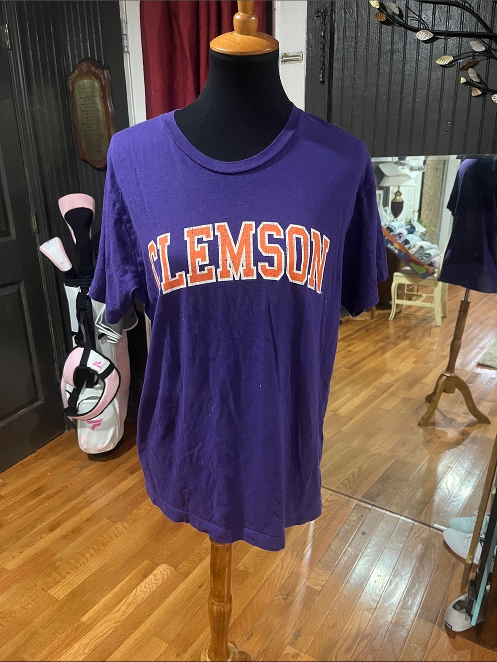 Alternative Purple Clemson Graphic Tee with Orange & White Lettering